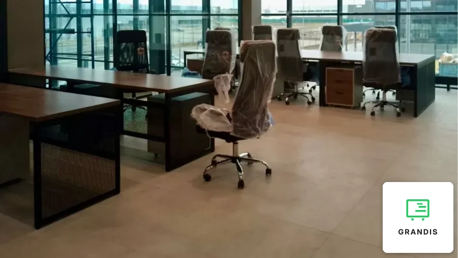 Open Space Office with Wooden Furniture