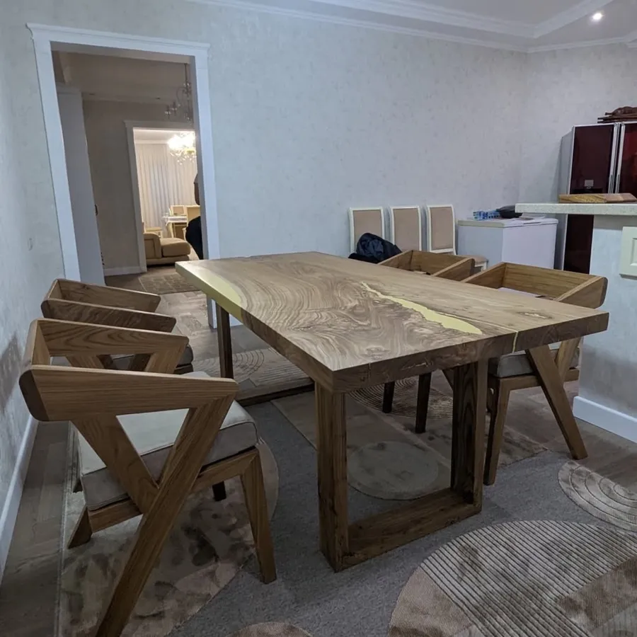 Slab Dining Table with a Yellow Inlay